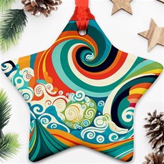 Wave Waves Ocean Sea Abstract Whimsical Star Ornament (two Sides)