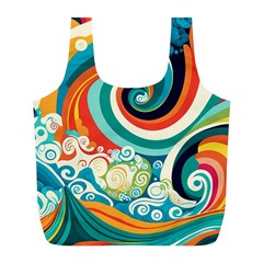 Wave Waves Ocean Sea Abstract Whimsical Full Print Recycle Bag (l)