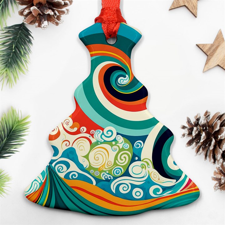 Wave Waves Ocean Sea Abstract Whimsical Christmas Tree Ornament (Two Sides)