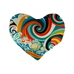 Wave Waves Ocean Sea Abstract Whimsical Standard 16  Premium Flano Heart Shape Cushions