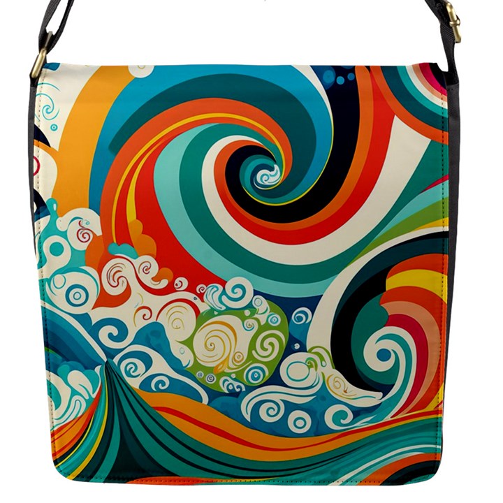 Wave Waves Ocean Sea Abstract Whimsical Flap Closure Messenger Bag (S)