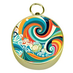 Wave Waves Ocean Sea Abstract Whimsical Gold Compasses