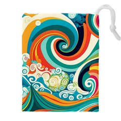 Wave Waves Ocean Sea Abstract Whimsical Drawstring Pouch (5xl) by Jancukart