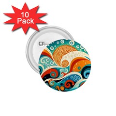 Waves Ocean Sea Abstract Whimsical (3) 1 75  Buttons (10 Pack)