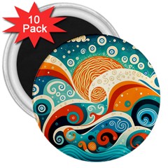 Waves Ocean Sea Abstract Whimsical (3) 3  Magnets (10 Pack) 