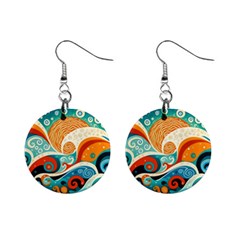 Waves Ocean Sea Abstract Whimsical (3) Mini Button Earrings