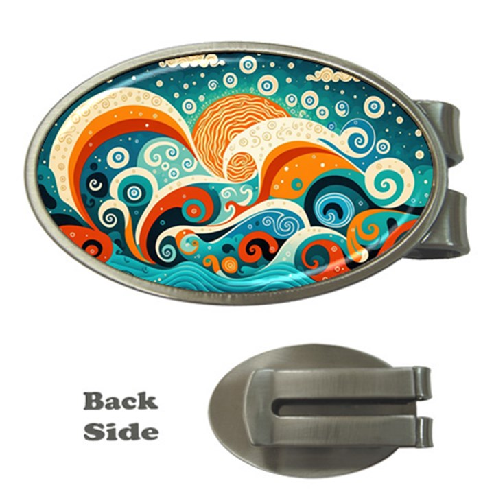 Waves Ocean Sea Abstract Whimsical (3) Money Clips (Oval) 