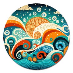 Waves Ocean Sea Abstract Whimsical (3) Magnet 5  (round)