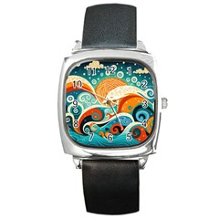 Waves Ocean Sea Abstract Whimsical (3) Square Metal Watch