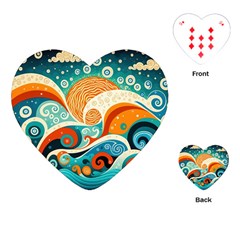 Waves Ocean Sea Abstract Whimsical (3) Playing Cards Single Design (heart) by Jancukart