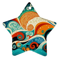 Waves Ocean Sea Abstract Whimsical (3) Star Ornament (two Sides) by Jancukart