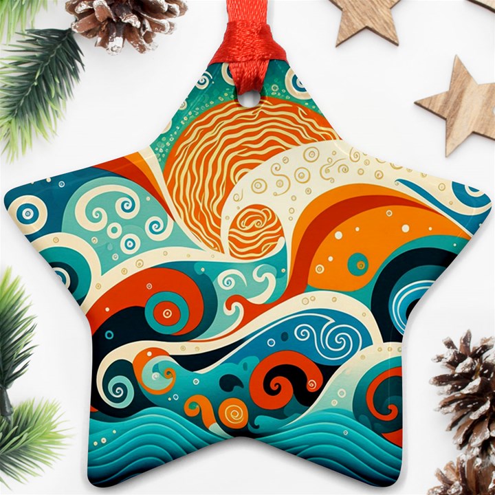 Waves Ocean Sea Abstract Whimsical (3) Star Ornament (Two Sides)