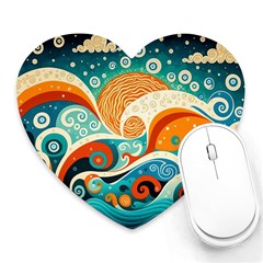 Waves Ocean Sea Abstract Whimsical (3) Heart Mousepad