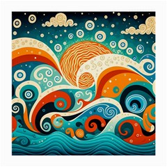 Waves Ocean Sea Abstract Whimsical (3) Medium Glasses Cloth (2 Sides)