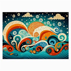 Waves Ocean Sea Abstract Whimsical (3) Large Glasses Cloth (2 Sides)