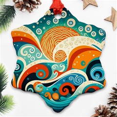 Waves Ocean Sea Abstract Whimsical (3) Snowflake Ornament (two Sides)