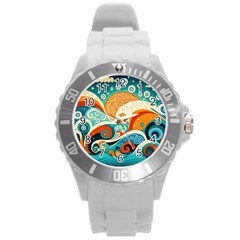 Waves Ocean Sea Abstract Whimsical (3) Round Plastic Sport Watch (l)