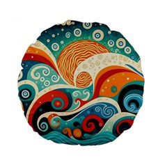 Waves Ocean Sea Abstract Whimsical (3) Standard 15  Premium Round Cushions