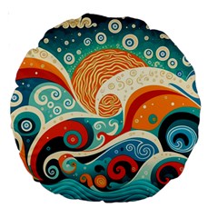 Waves Ocean Sea Abstract Whimsical (3) Large 18  Premium Round Cushions by Jancukart