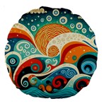 Waves Ocean Sea Abstract Whimsical (3) Large 18  Premium Round Cushions Front