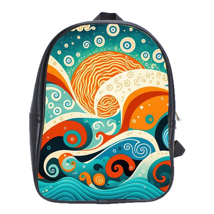 Waves Ocean Sea Abstract Whimsical (3) School Bag (XL)