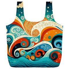 Waves Ocean Sea Abstract Whimsical (3) Full Print Recycle Bag (xl) by Jancukart