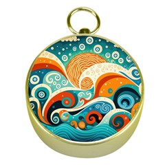 Waves Ocean Sea Abstract Whimsical (3) Gold Compasses