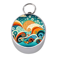 Waves Ocean Sea Abstract Whimsical (3) Mini Silver Compasses