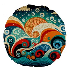 Waves Ocean Sea Abstract Whimsical (3) Large 18  Premium Flano Round Cushions