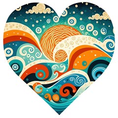 Waves Ocean Sea Abstract Whimsical (3) Wooden Puzzle Heart by Jancukart