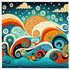 Waves Ocean Sea Abstract Whimsical (3) Wooden Puzzle Square by Jancukart