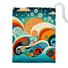 Waves Ocean Sea Abstract Whimsical (3) Drawstring Pouch (4xl) by Jancukart