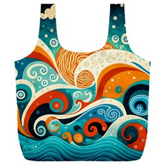 Waves Ocean Sea Abstract Whimsical (3) Full Print Recycle Bag (xxl)