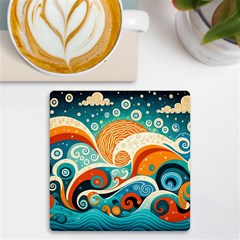 Waves Ocean Sea Abstract Whimsical (3) Uv Print Square Tile Coaster  by Jancukart