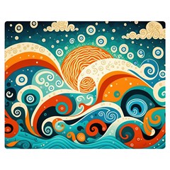 Waves Ocean Sea Abstract Whimsical (3) One Side Premium Plush Fleece Blanket (medium)