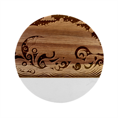 Waves Ocean Sea Abstract Whimsical (3) Marble Wood Coaster (round)