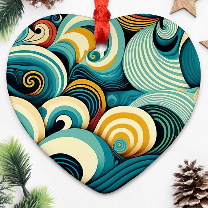 Waves Ocean Sea Abstract Whimsical (1) Heart Ornament (Two Sides)