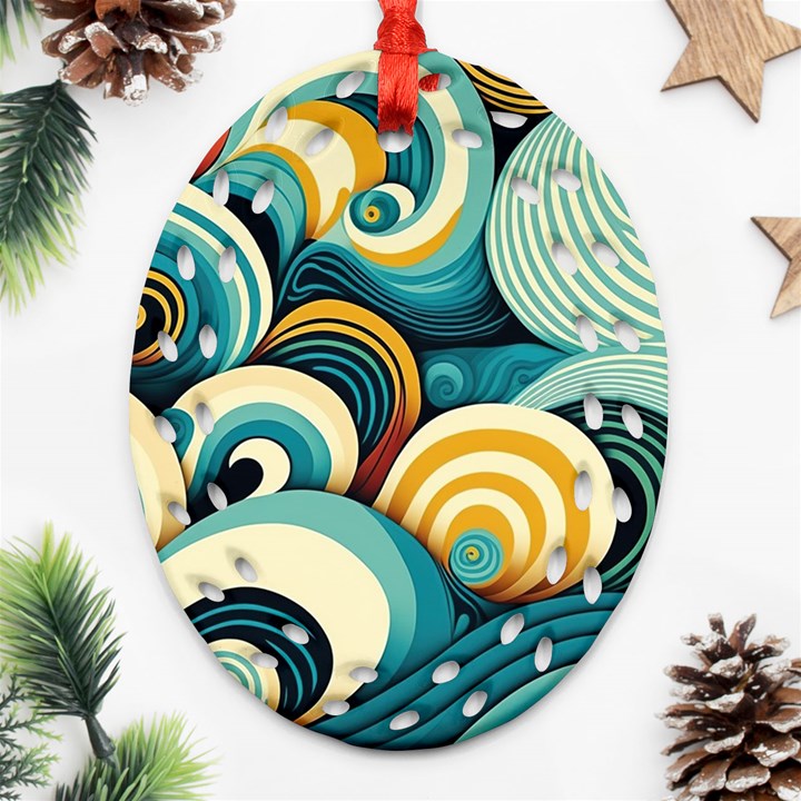 Waves Ocean Sea Abstract Whimsical (1) Ornament (Oval Filigree)