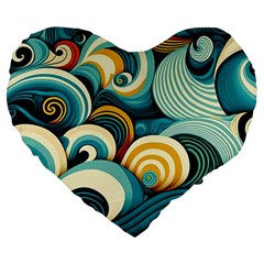 Waves Ocean Sea Abstract Whimsical (1) Large 19  Premium Flano Heart Shape Cushions