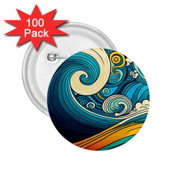 Waves Wave Ocean Sea Abstract Whimsical 2 25  Buttons (100 Pack) 