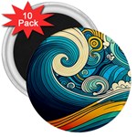 Waves Wave Ocean Sea Abstract Whimsical 3  Magnets (10 pack)  Front