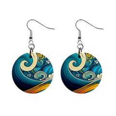 Waves Wave Ocean Sea Abstract Whimsical Mini Button Earrings by Jancukart