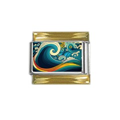 Waves Wave Ocean Sea Abstract Whimsical Gold Trim Italian Charm (9mm)