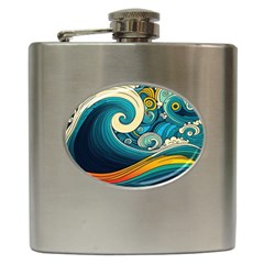 Waves Wave Ocean Sea Abstract Whimsical Hip Flask (6 Oz) by Jancukart