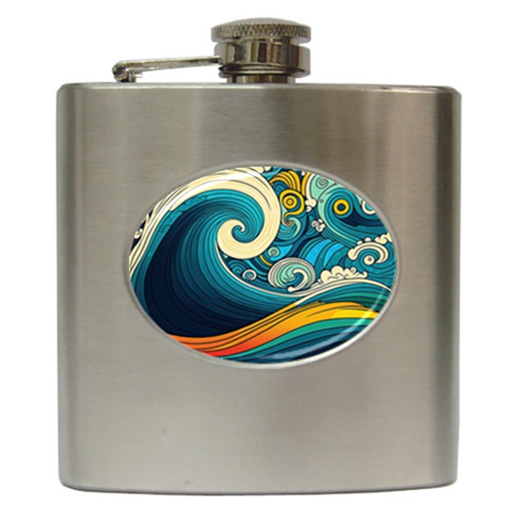 Waves Wave Ocean Sea Abstract Whimsical Hip Flask (6 oz)