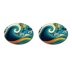 Waves Wave Ocean Sea Abstract Whimsical Cufflinks (oval)