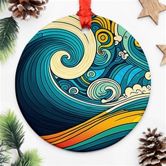 Waves Wave Ocean Sea Abstract Whimsical Round Ornament (two Sides)