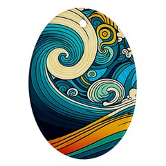 Waves Wave Ocean Sea Abstract Whimsical Oval Ornament (two Sides) by Jancukart