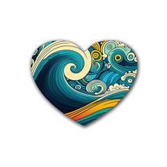 Waves Wave Ocean Sea Abstract Whimsical Rubber Coaster (heart) by Jancukart