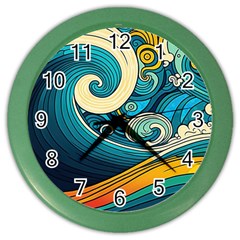 Waves Wave Ocean Sea Abstract Whimsical Color Wall Clock by Jancukart